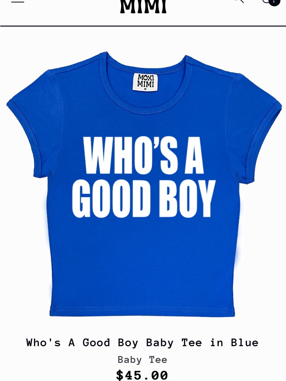Moxi Mimi Blue "Who's A Good Boy" Crop Tee